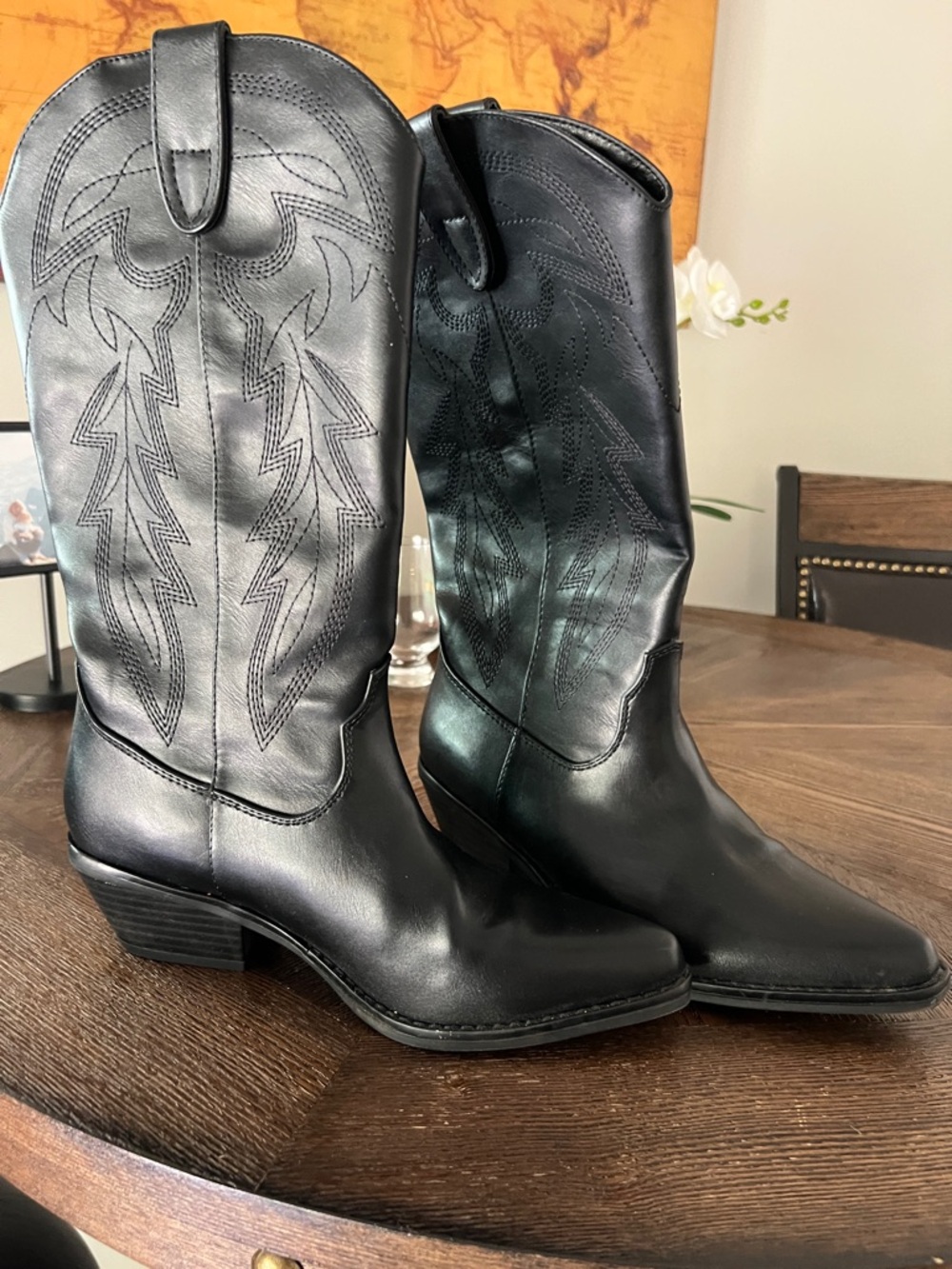 Classic Black Women's Western Boots - Sleek Leather Mid-Calf